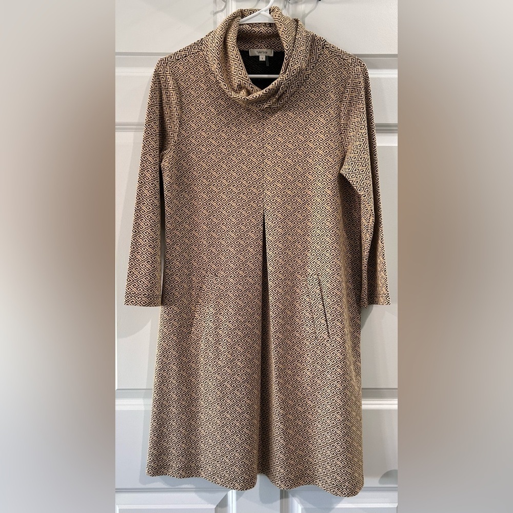 Tyler Boe Kim Dress‎ Womens Sz S Gold Black Geometric Cowl Neck Pockets Stretch